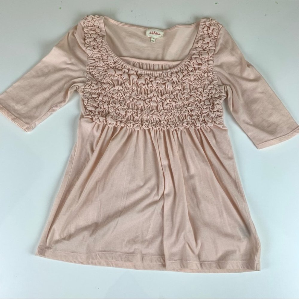 Anthropologie Deletta Ruched ¾ sleeve top size small (fits petite)